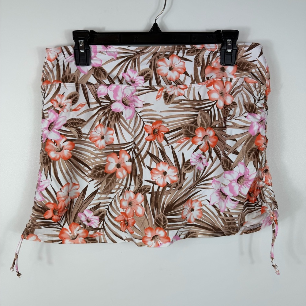 Lands' End Floral Swim Skirt in White, Brown, Pink, Coral